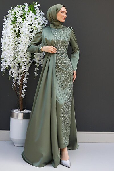 GİYZAMİLA Yonca Pelerin Abiye Haki