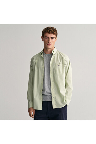 Gant Erkek Yeşil Regular Fit Düğmeli Yaka Poplin Gömlek