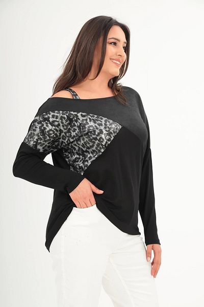 aytemas Patterned Pieced Blouse with Single Shoulder Strap