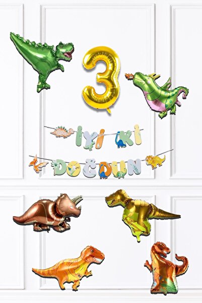 PEKSHOP Dinazor Tema Doğum Günü Balon Zinciri Seti Yaş Doğum Günü 6lı Dinozor...
