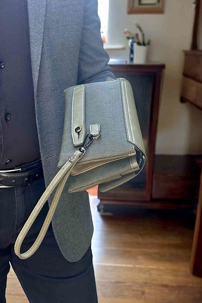 Dodo4men Top Quality Men's Khaki Canvas Leather Hand and Wrist Bag