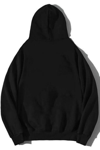 DEEPSENCE Unisex Oversize Μαύρο Φούτερ με κουκούλα - JUSTEAT PRINTED