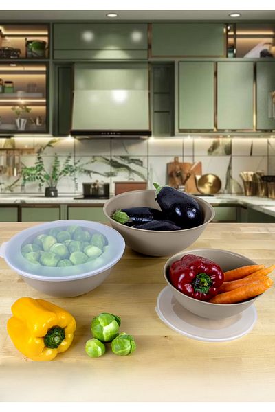 HOMİNG Lena Homing Bowl Set with Lid - Set of 3 Gray 3Lt-2Lt-1Lt