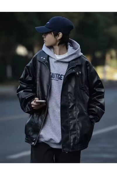 NYC GİYİM TEKSTİL Hakiki Koyun Deri Ultra Ovarsize Unisex Hip Hop Ceket Tarzı Mont