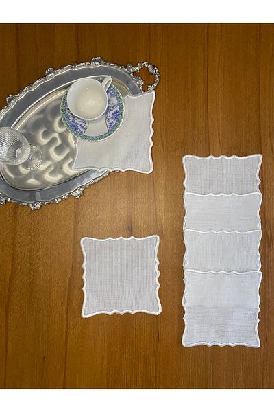 Smiling Home 6 قطع من منديل تقديم الكوكتيل الأنيق بنمط متعرج من الكتان إكرو