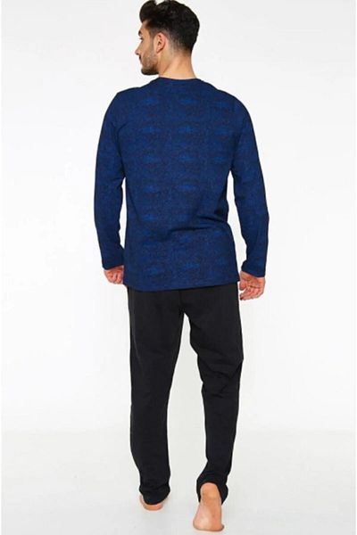 Arnetta Men's Crew Neck Pajama Set Navy Blue