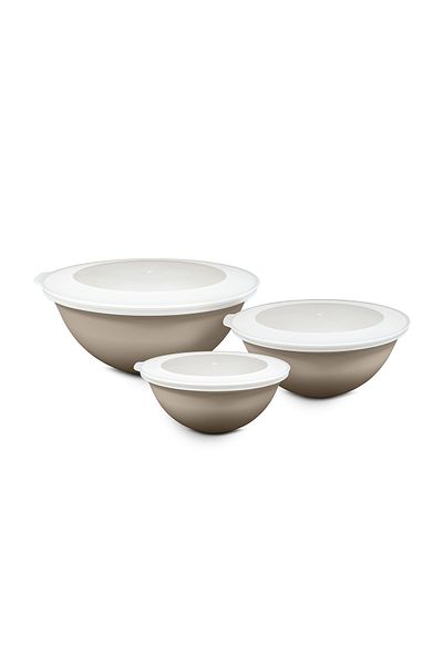 HOMİNG Lena Homing Bowl Set with Lid - Set of 3 Gray 3Lt-2Lt-1Lt