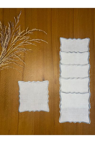Smiling Home 6 bucăți șervețele de prezentare pentru cocktail, de culoare argintie, cu model în zig-zag