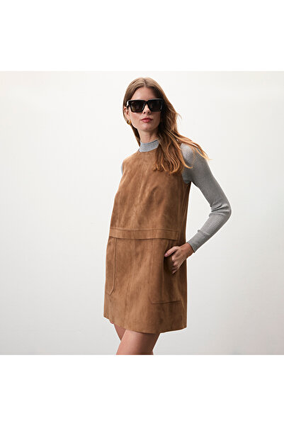 Desa Tarissa Açık Kahve Süet Elbise