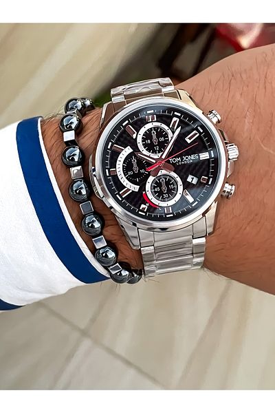 Tom Jones New Season Silver Color Steel Cord Men's Wrist Watch with 3 Atm Waterproof Bracelet Gift