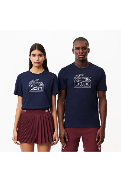 Lacoste Roland Garros Unisex Regular Fit Bisiklet Yaka Baskılı Lacivert T-Shirt