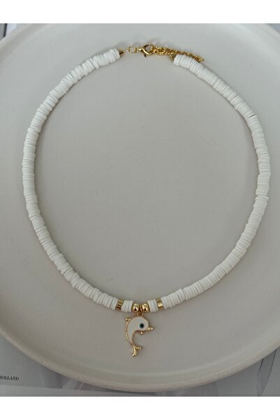 HERCY White Fimo Necklace with Dolphin Fish |   Summer Necklace |   Fish Necklace