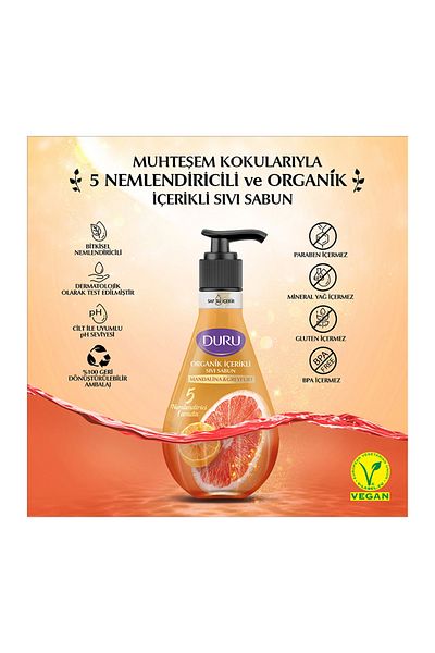 Duru Organic Content & Grapefruit Liquid Soap 500ml, Mandaline