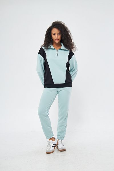 ESPOİRPLUS Water Green Oversize Set - Half Zipper, Raised, 100% Cotton