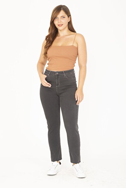 Şans Women's Large Size Anthracite High Waist 5 Pocket Lycra Jeans 65N36820
