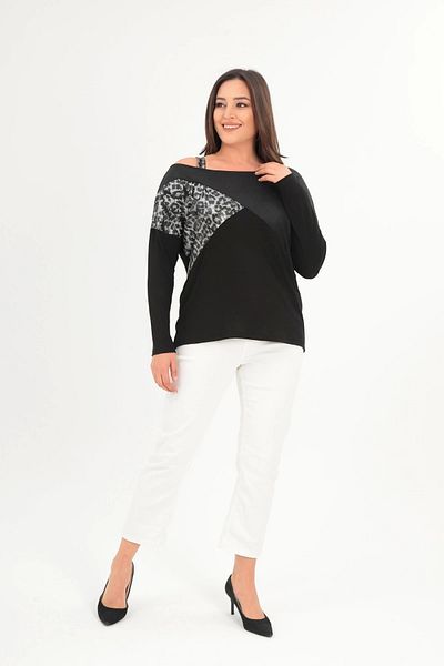 aytemas Patterned Pieced Blouse with Single Shoulder Strap