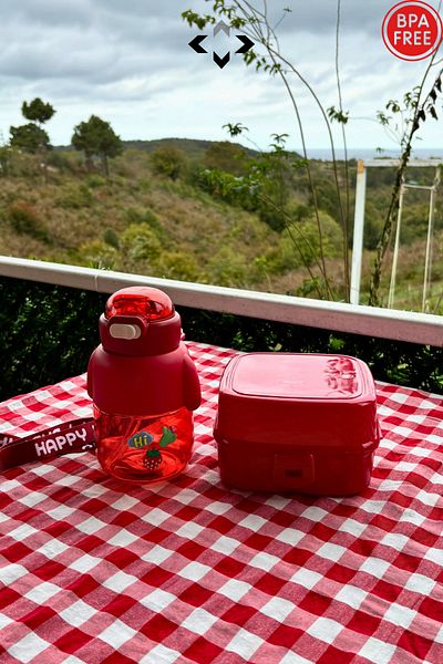 LİGROUND Red Double Lunch Set - School Storage Container and Water Bottle Children's Lunch Box