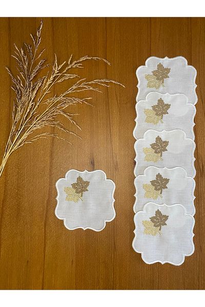 Smiling Home Stylish Cocktail Presentation Napkins with 6 Linen Brown Leaves