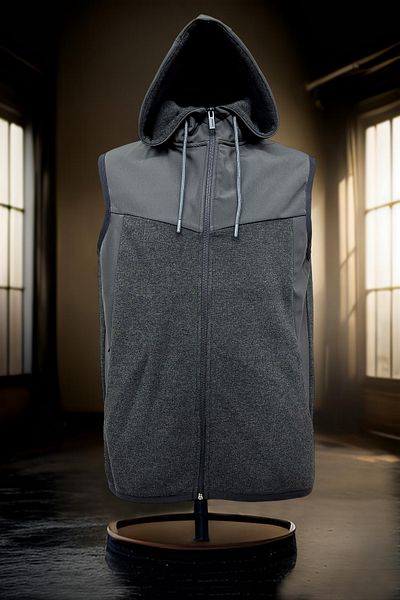 BESSA Men's Smoked Vest with Hood Inside Cotton Winter Fabric Hidden Zipper Pocket
