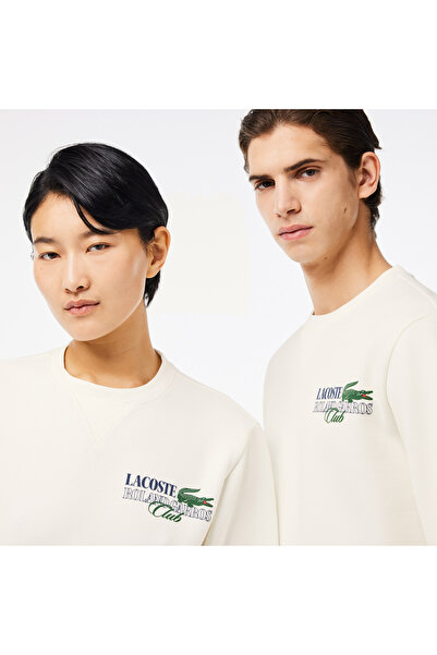 Lacoste Roland Garros Unisex Relaxed Fit Bisiklet Yaka Beyaz Sweatshirt