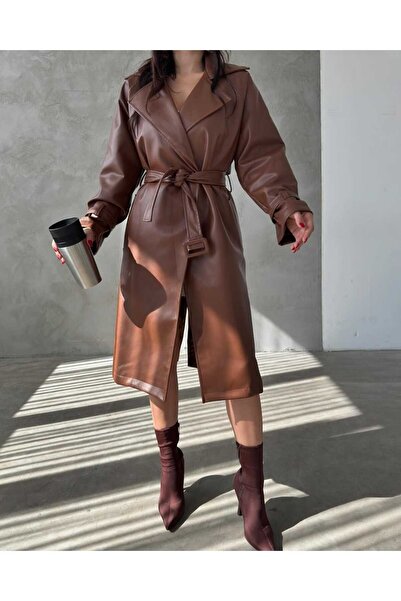 ARL MODA KADIN SUNİ BELİ KEMERLİ ASTARLI DERİ TRENÇKOT