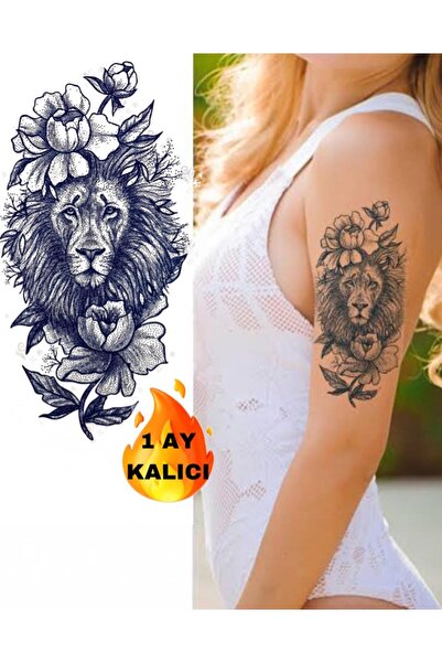 Mecit Tuhafiye 1 AY KALICI ASLAN GÜL KOL SIRT BACAK GEÇİCİ DÖVME