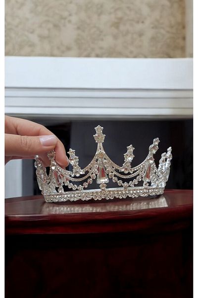 Eva Flore Crystal Jewelled Bridal Crown - Bridal Royal Crystal Crown Hair Accessory for Weddings