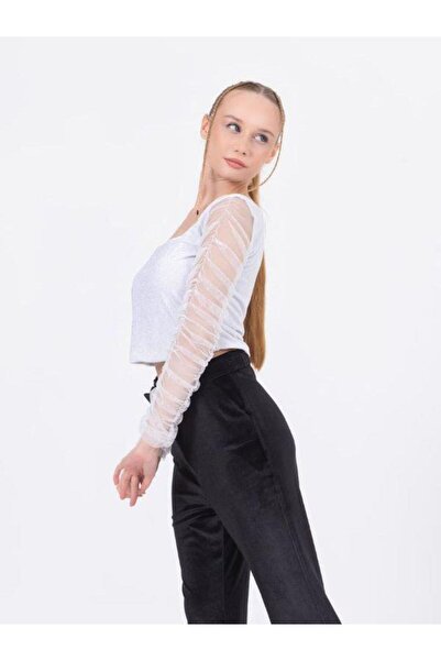 Zekids Κορίτσι - Μπλούζα από τούλι Glitter, Σχέδιο μανίκι με κορδόνι