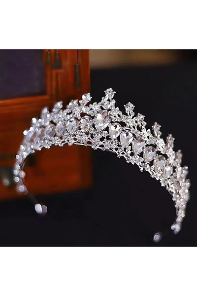 Eva Flore Crystal Jewelled Bridal Crown - Bridal Crystal Crown Hair Accessory for Weddings