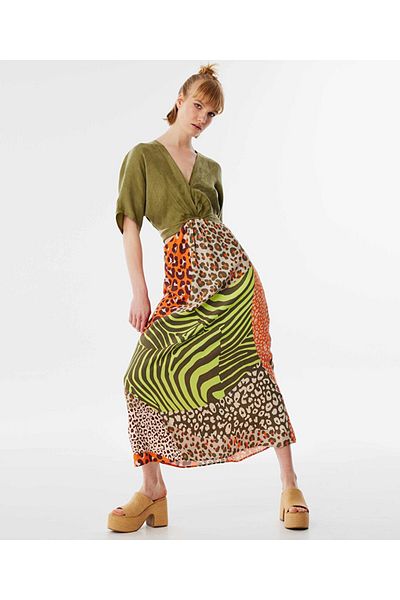 Twist Patterned Mix Midi Dress