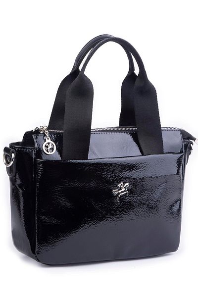 Nas Bag Geantă de umăr și crossbody pentru femei din piele lacuită neagră - design ușor