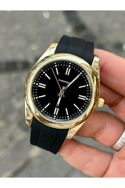 Choppers Black Silicone Cord Gold Color Minimalist Case Men's Wristwatch - Stylish and Classic