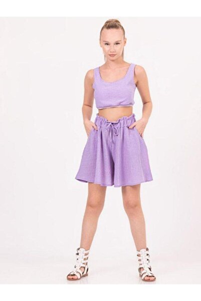 Zekids Къса блуза от лен за момичета