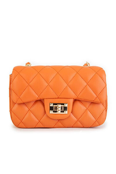 Nas Bag Kadın Çapraz Çanta Kapitone Zincir Detaylı - Turuncu