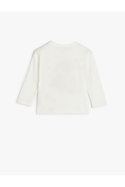 Koton Cotton Long Sleeve T-Shirt - Slogan Printed, Crew Neck