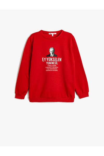 Koton Ataturk Printed Sweatshirt Raised Crew Neck Long Sleeve