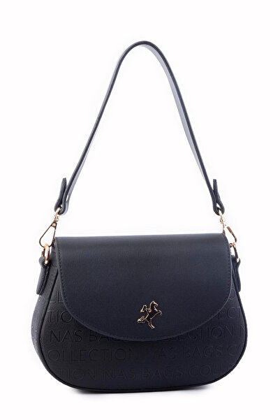 Nas Bag Μαύρη γυναικεία τσάντα ώμου και χιαστί - Διπλό λουράκι