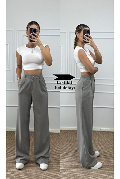 ADELLA BUTİK Kadın  double kumaş bel lastik detay palazzo pantolon
