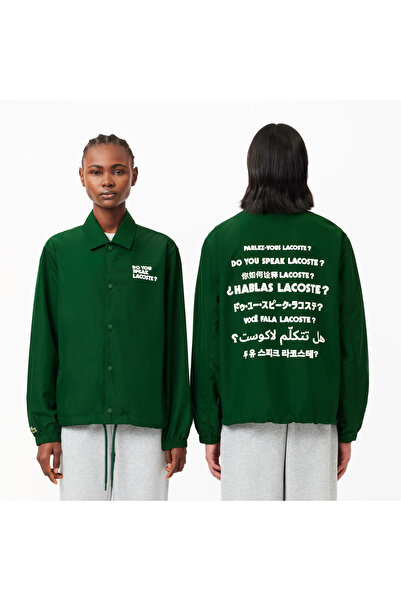 Lacoste Unisex Polo Yaka Baskılı Yeşil Ceket
