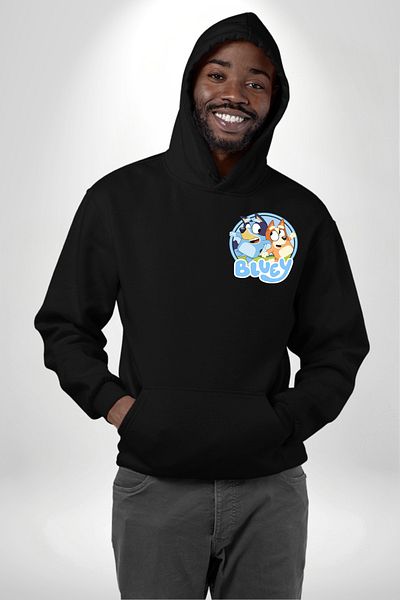 Angemiel Bluey Men's and Women's Unisex Black Hooded Sweatshirt - Pocket Back Print