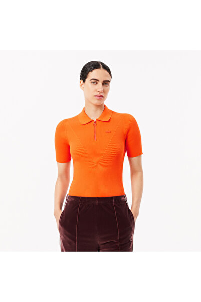 Lacoste Kadın Slim Fit Polo Yaka Turuncu Triko
