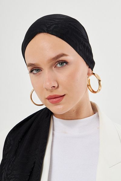Scarf Zebra Patterned Gi Shine Jacquard Shawl - Black