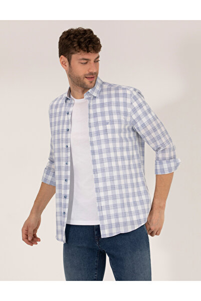 Pierre Cardin Cămașă albastră cu mânecă lungă, cu croiala obișnuită 50264948-...