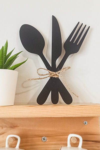Kuzeylina 3'lü Dekoratif Ahşap Çatal-Kaşık-Bıçak Seti Mutfak, Kahve Köşesi, D...