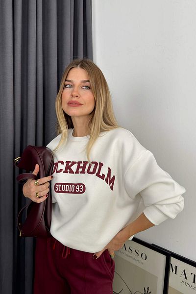 Sue Store Set de trening oversize cu ridicare alb burgundy