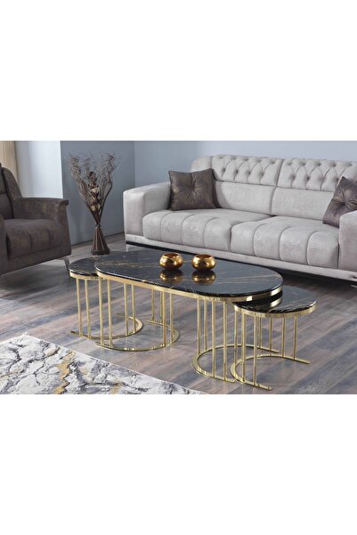 since 2023 blanche atelier PREMİUM OVAL 2+1 COFFEE TABLE MEMBRANE MDF ORTA SE...