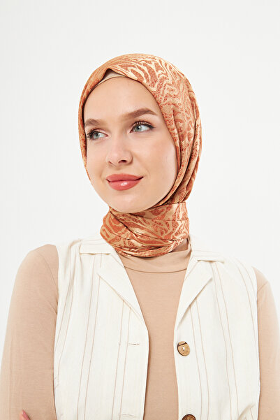 Scarf Gi Shine Diagonale - Orange Jacquard Shawl, Gold Design