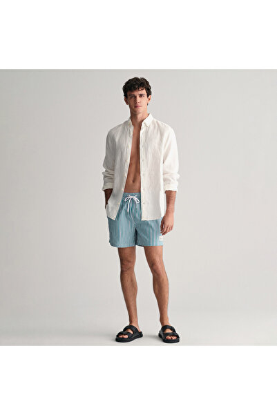 Gant Erkek Yeşil Regular Fit Çizgili Mayo Şort