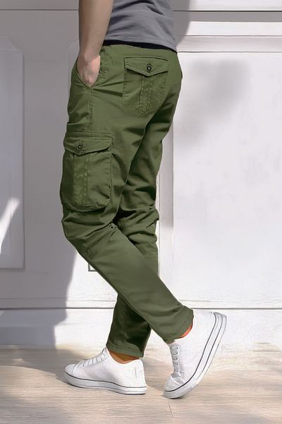 modacix Gabardine Khaki Men's Straight Leg Cargo Pants Lycra Men's Trousers Cargo Pocket Men's Trousers