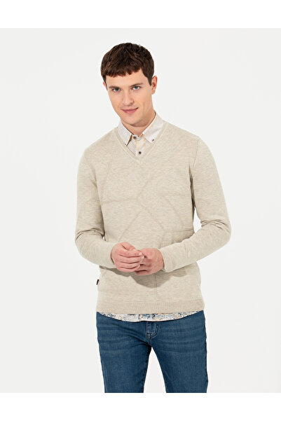 Pierre Cardin Kum Melange Slim Fit V-Neck Sweater 50265423-Vr123